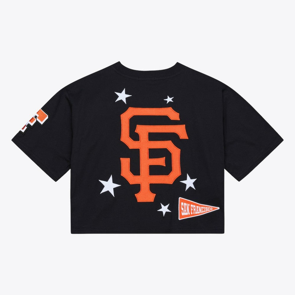 San Francisco Giants Women's Pep Rally Cropped Boxy T-Shirt Black | Mitchell & Ness