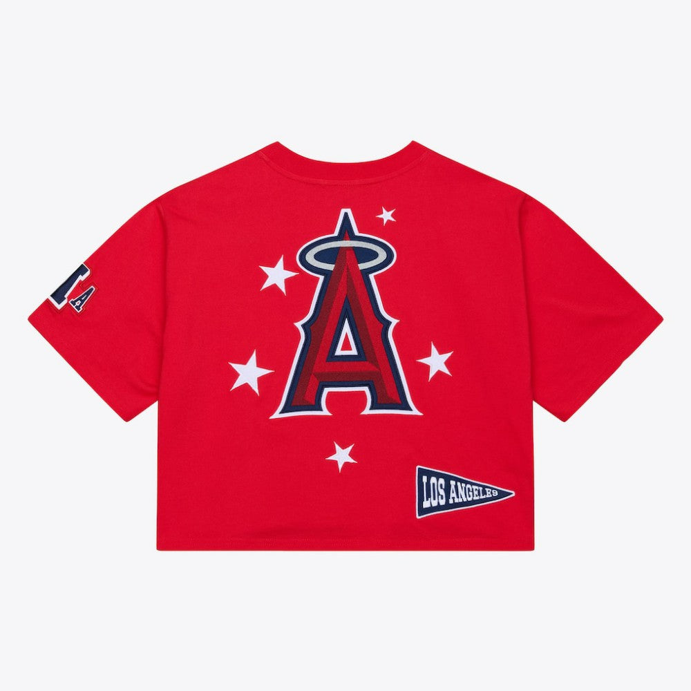 Los Angeles Angels Women's Pep Rally Cropped Boxy T-Shirt Red | Mitchell & Ness