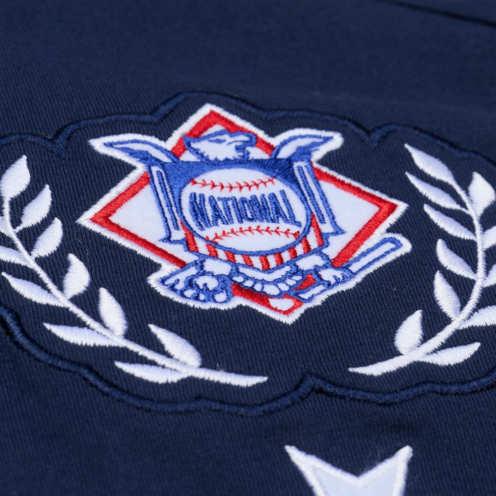 Atlanta Braves Women's Pep Rally Cropped Boxy T-Shirt Navy | Mitchell & Ness