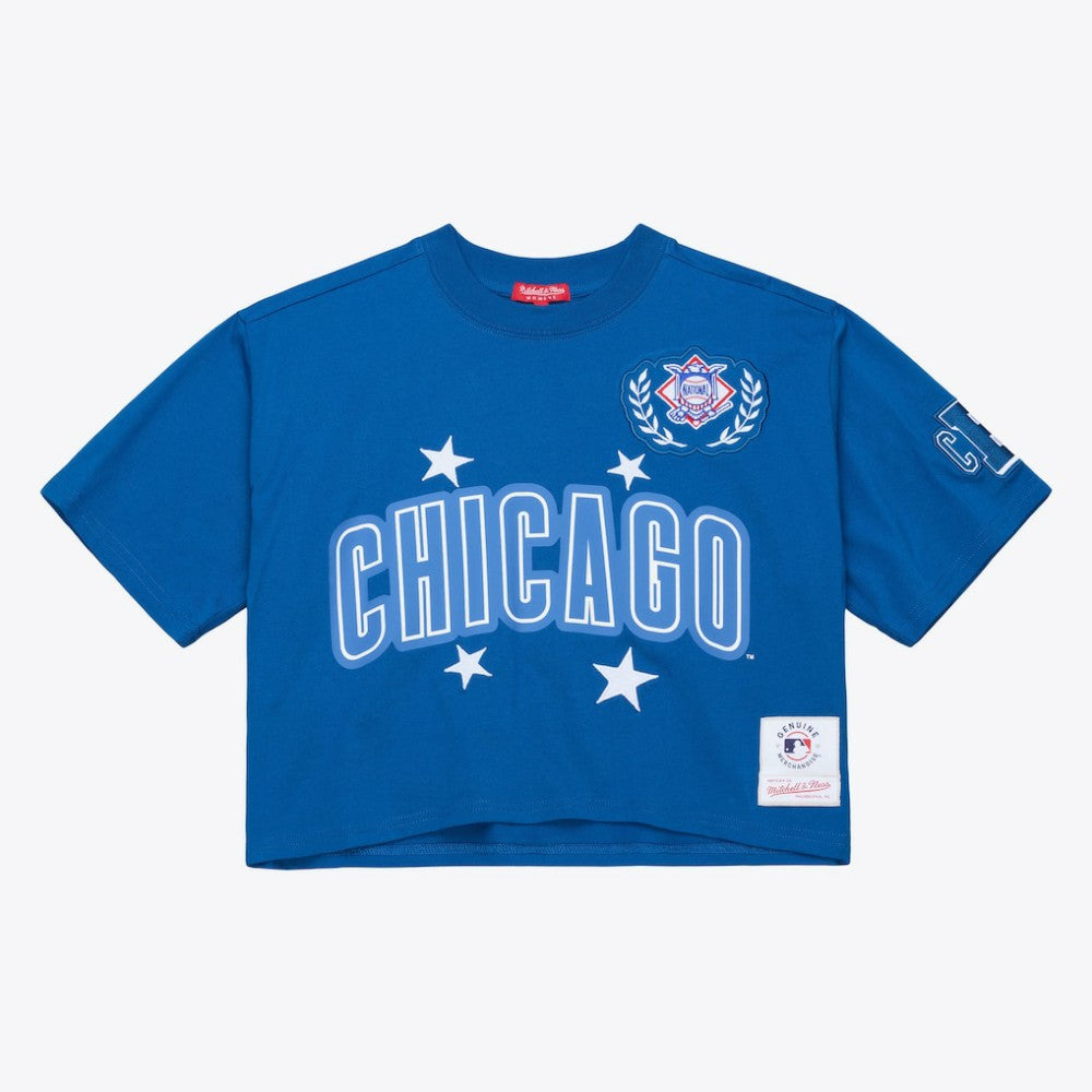 Chicago Cubs Women's Pep Rally Cropped Boxy T-Shirt Royal | Mitchell & Ness