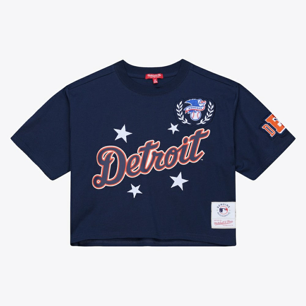 Detroit Tigers Women's Pep Rally Cropped Boxy T-Shirt Navy | Mitchell & Ness
