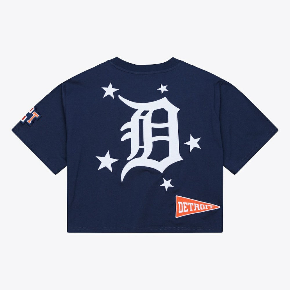 Detroit Tigers Women's Pep Rally Cropped Boxy T-Shirt Navy | Mitchell & Ness