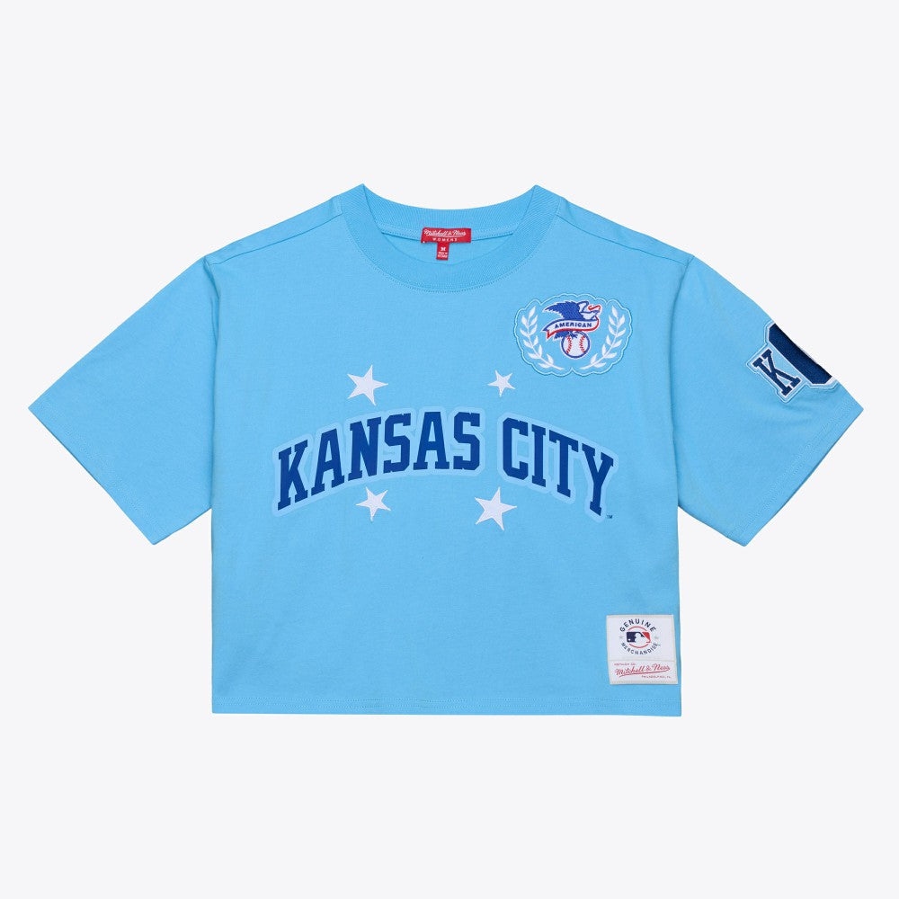 Kansas City Royals Women's Pep Rally Cropped Boxy T-Shirt Light Blue | Mitchell & Ness