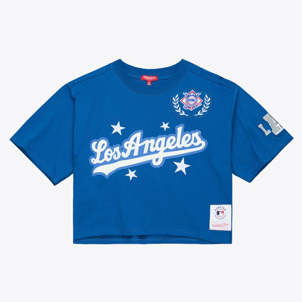 Los Angeles Dodgers Women's Pep Rally Cropped Boxy T-Shirt Royal | Mitchell & Ness