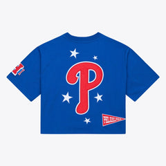 Philadelphia Phillies Women's Pep Rally Cropped Boxy T-Shirt Royal | Mitchell & Ness