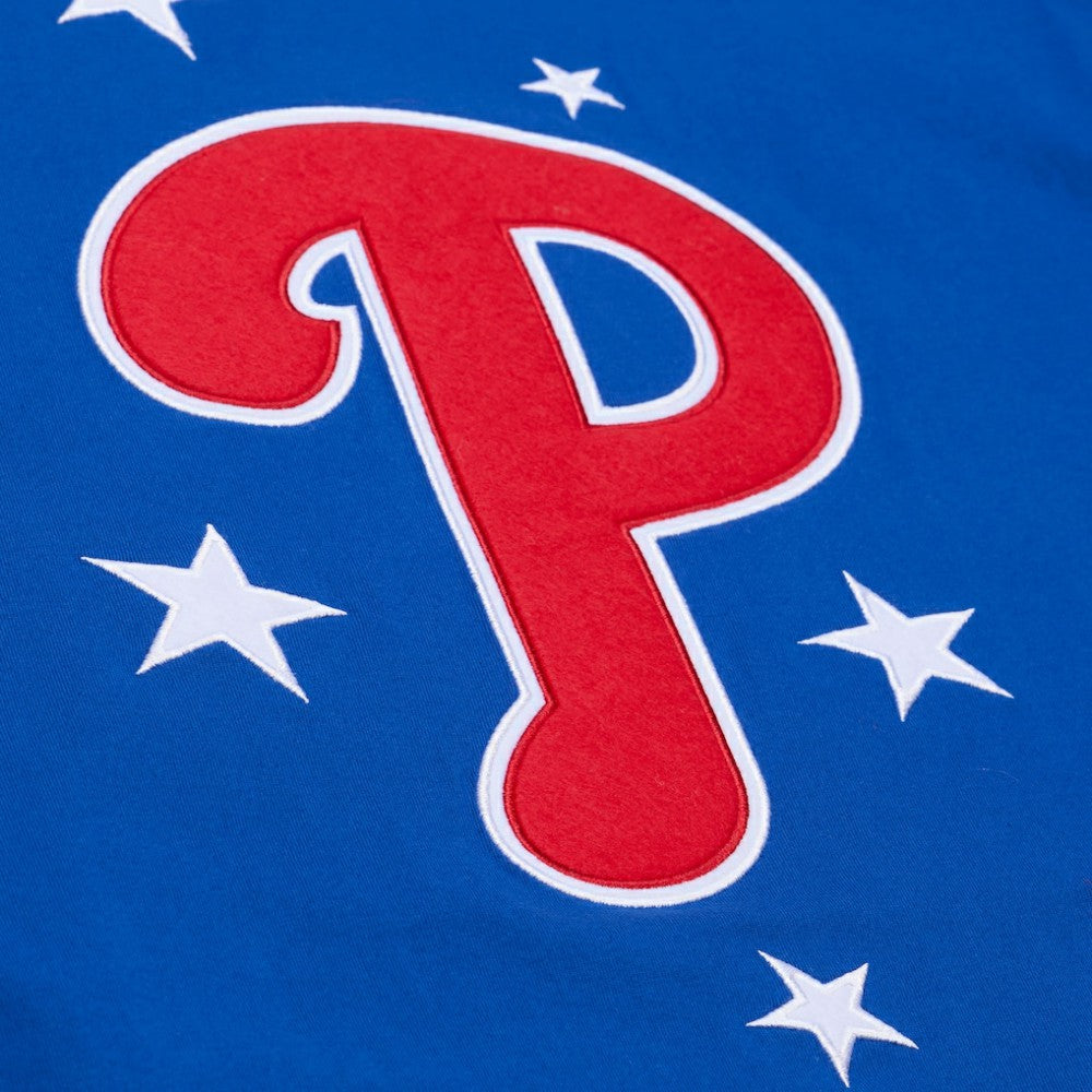 Philadelphia Phillies Women's Pep Rally Cropped Boxy T-Shirt Royal | Mitchell & Ness