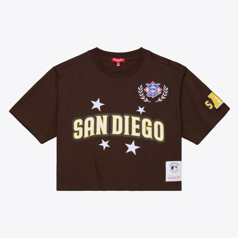San Diego Padres Women's Pep Rally Cropped Boxy T-Shirt Brown | Mitchell & Ness
