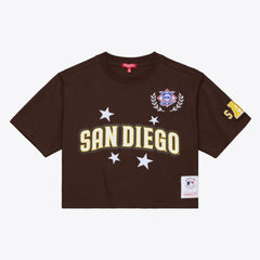 San Diego Padres Women's Pep Rally Cropped Boxy T-Shirt Brown | Mitchell & Ness