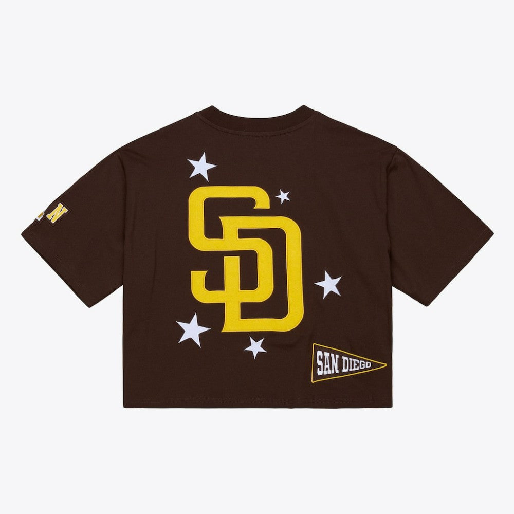 San Diego Padres Women's Pep Rally Cropped Boxy T-Shirt Brown | Mitchell & Ness