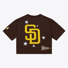 San Diego Padres Women's Pep Rally Cropped Boxy T-Shirt Brown | Mitchell & Ness