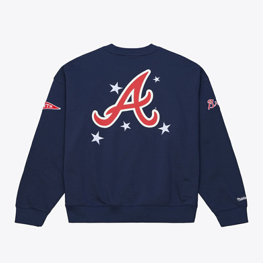 Atlanta Braves Women's Pep Rally Sweatshirt Navy | Mitchell & Ness