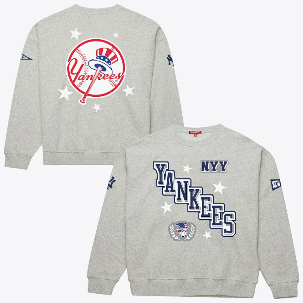 New York Yankees Women's Pep Rally Sweatshirt Heather Gray | Mitchell & Ness