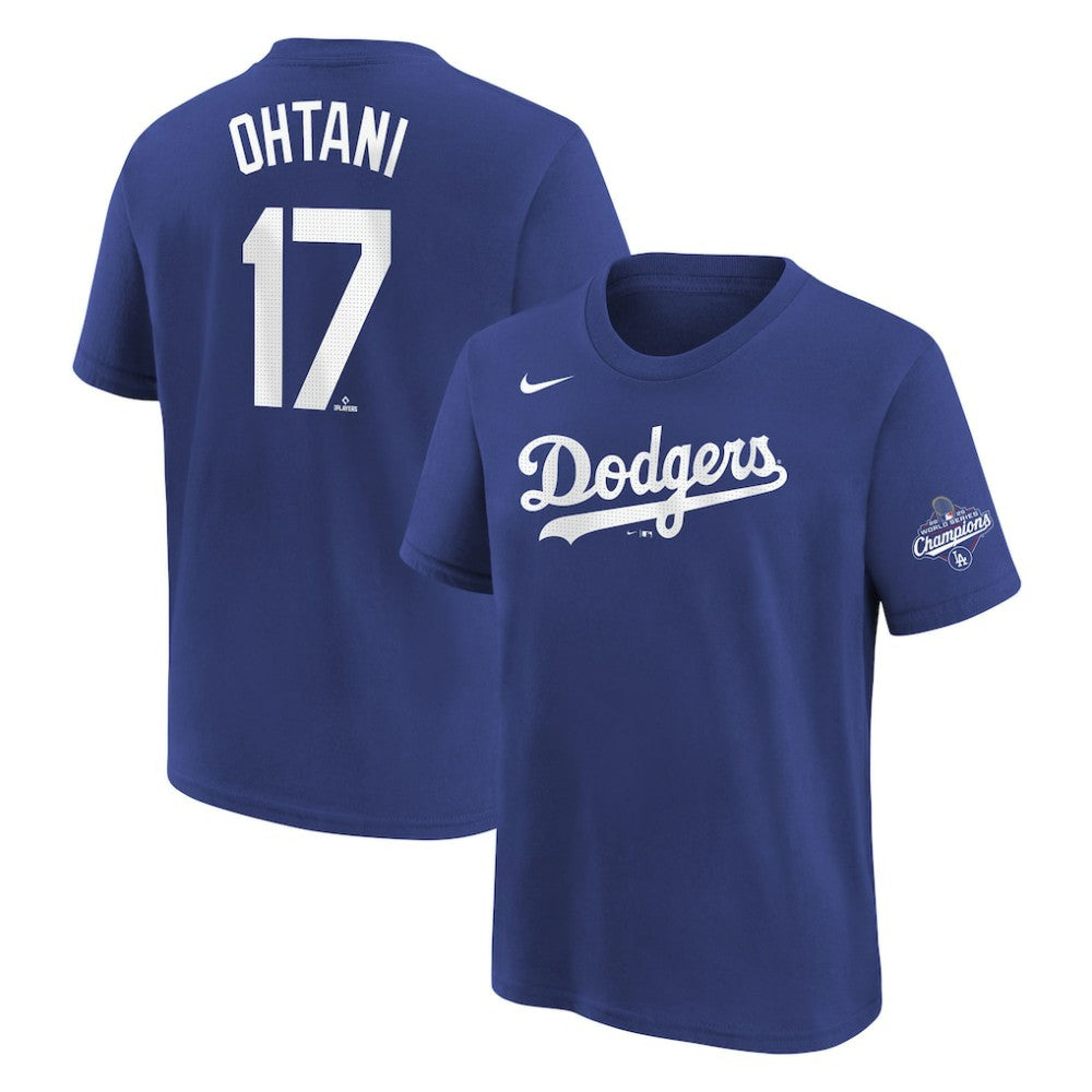 Shohei Ohtani Los Angeles Dodgers Youth 2025 World Series Champions Name & Number T-Shirt Royal | Nike