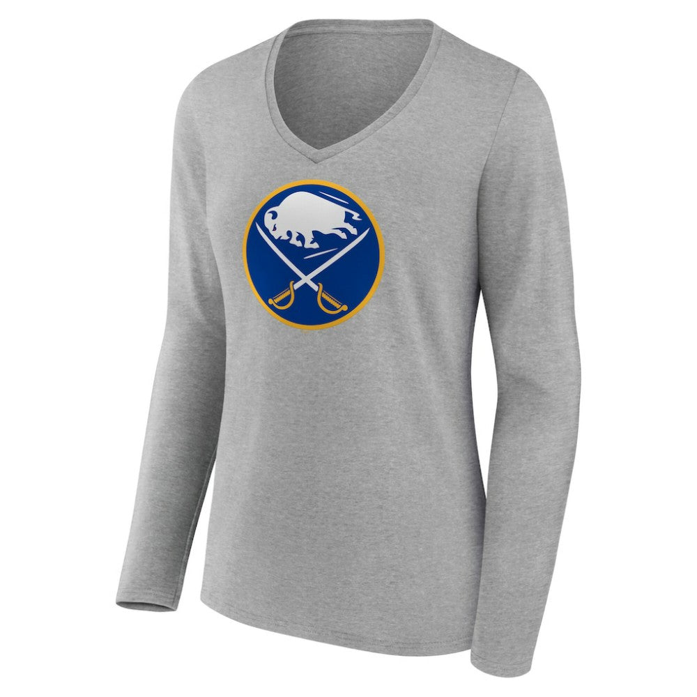 Buffalo Sabres Women's Primary Logo Long Sleeve V-Neck T-Shirt Gray