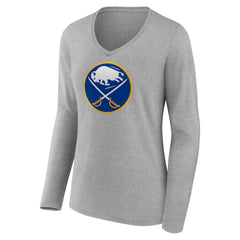 Buffalo Sabres Women's Primary Logo Long Sleeve V-Neck T-Shirt Gray