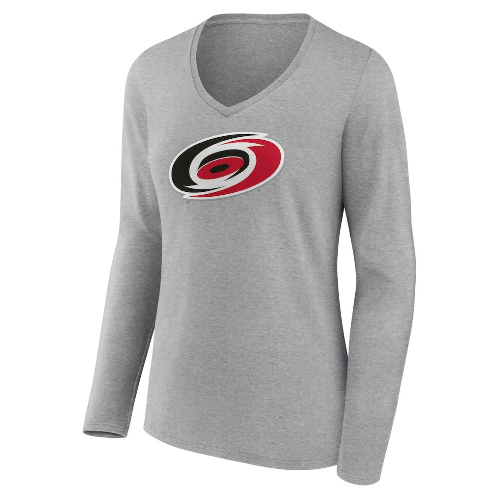 Carolina Hurricanes Women's Primary Logo Long Sleeve V-Neck T-Shirt Gray