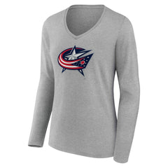 Columbus Blue Jackets Women's Primary Logo Long Sleeve V-Neck T-Shirt Gray