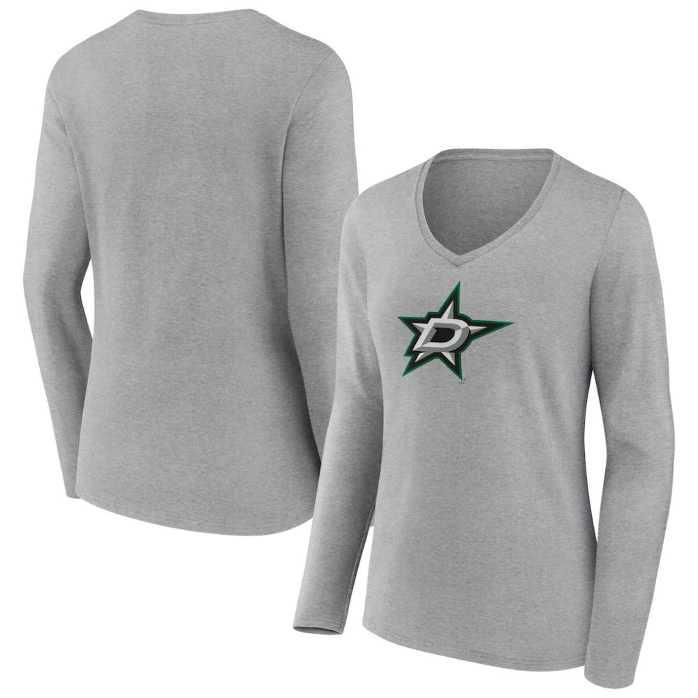 Dallas Stars Women's Primary Logo Long Sleeve V-Neck T-Shirt Gray