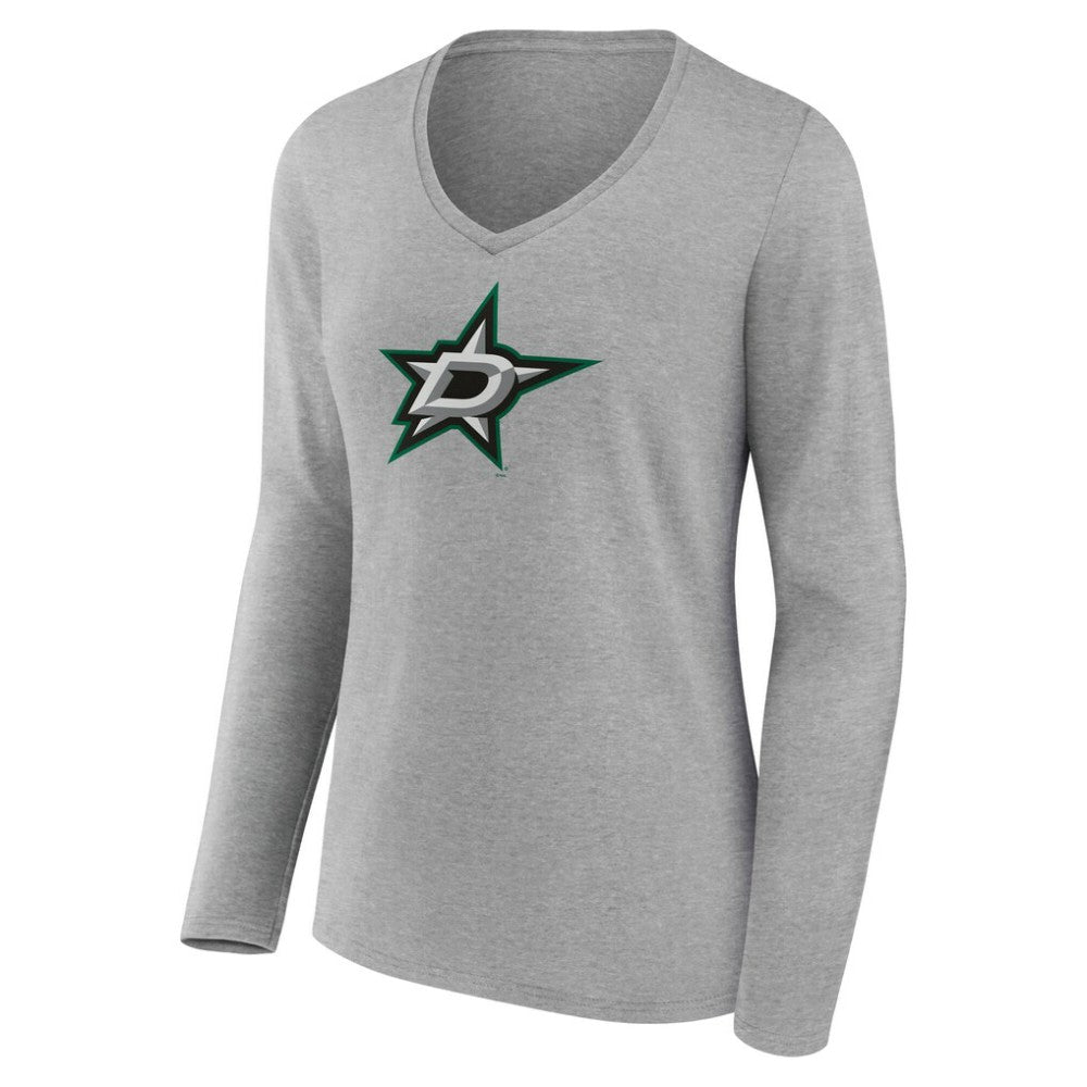 Dallas Stars Women's Primary Logo Long Sleeve V-Neck T-Shirt Gray
