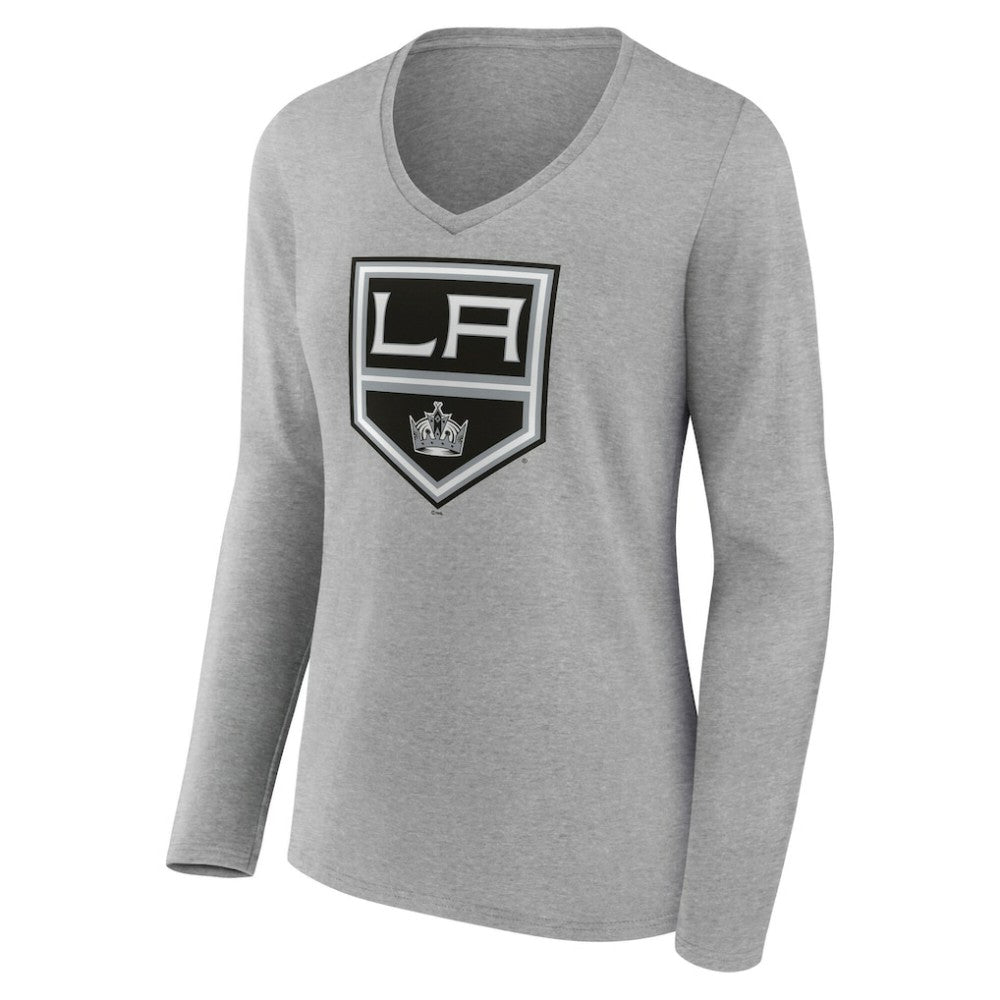 Los Angeles Kings Women's Primary Logo Long Sleeve V-Neck T-Shirt Gray