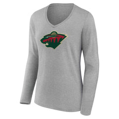 Minnesota Wild Women's Primary Logo Long Sleeve V-Neck T-Shirt Gray