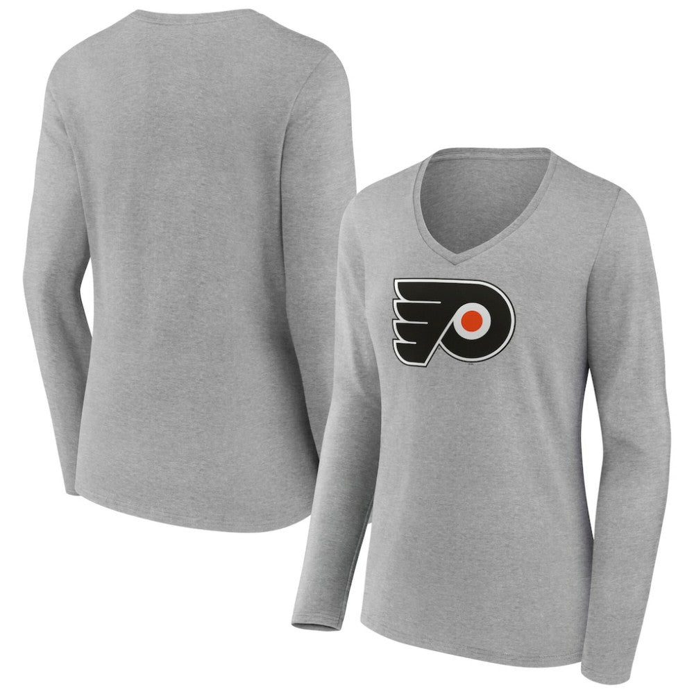 Philadelphia Flyers Women's Primary Logo Long Sleeve V-Neck T-Shirt Gray