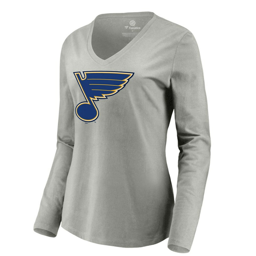 St. Louis Blues Women's Primary Logo Long Sleeve V-Neck T-Shirt Gray