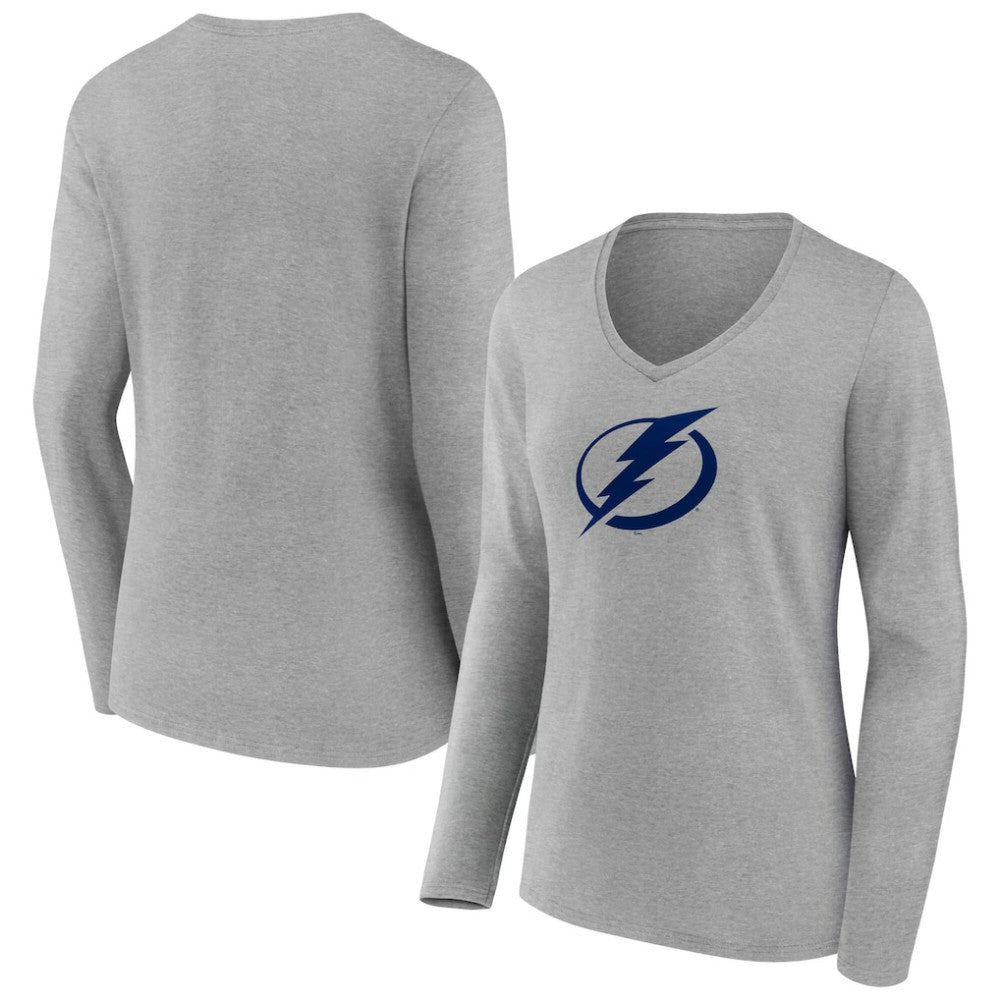 Tampa Bay Lightning Women's Primary Logo Long Sleeve V-Neck T-Shirt Gray
