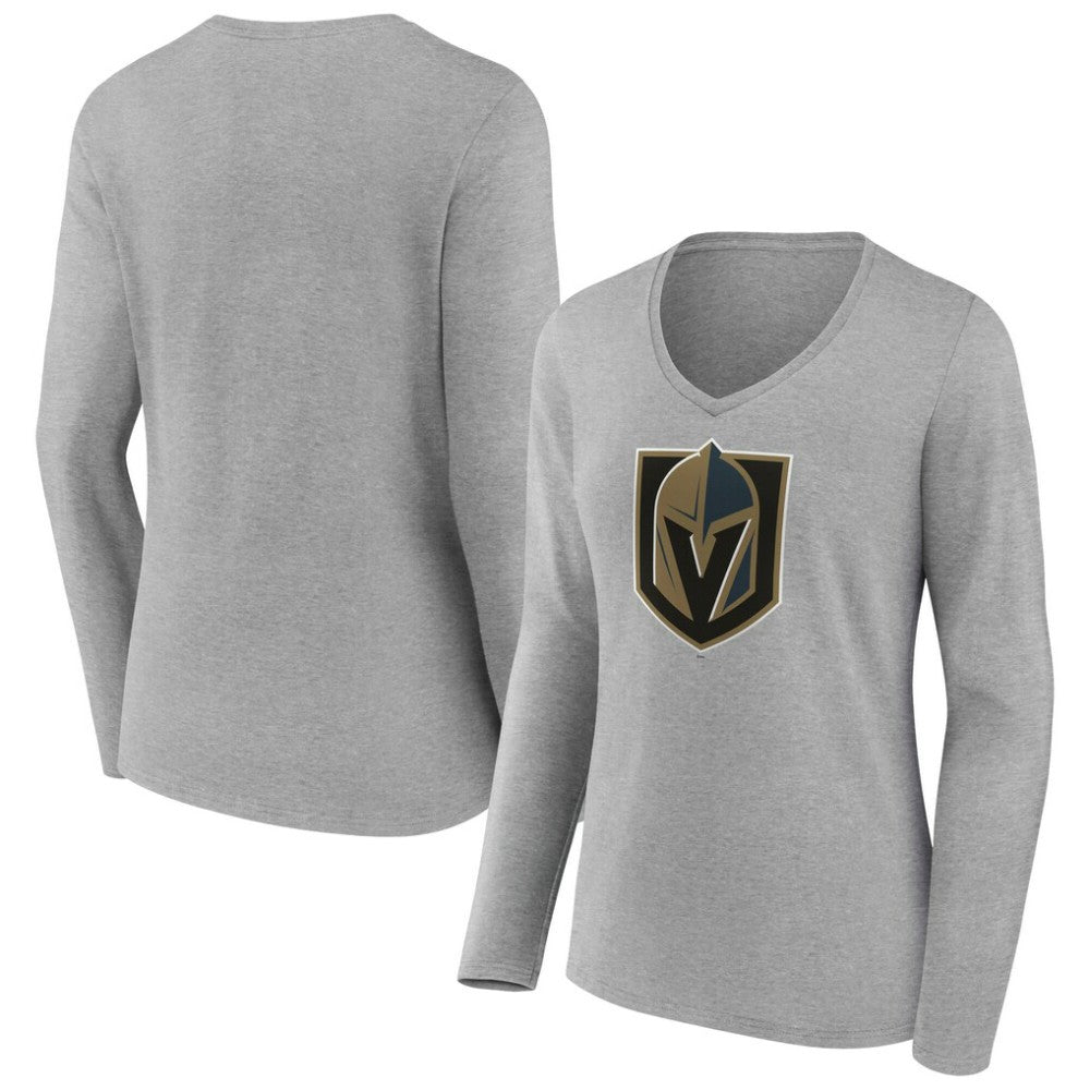 Vegas Golden Knights Women's Primary Logo Long Sleeve V-Neck T-Shirt Gray