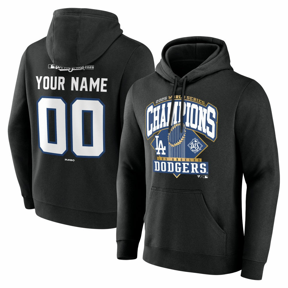 Los Angeles Dodgers 2025 World Series Champions Custom Name & Number Hoodie Black