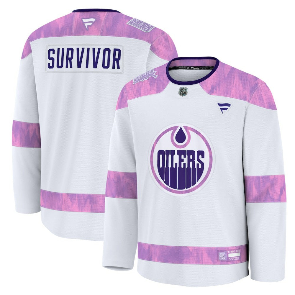 Edmonton Oilers Fanatics Hockey Fights Cancer Survivor Practice Jersey White
