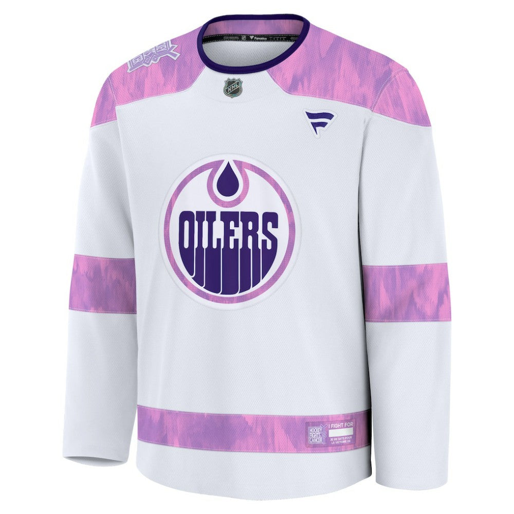 Edmonton Oilers Fanatics Hockey Fights Cancer Survivor Practice Jersey White