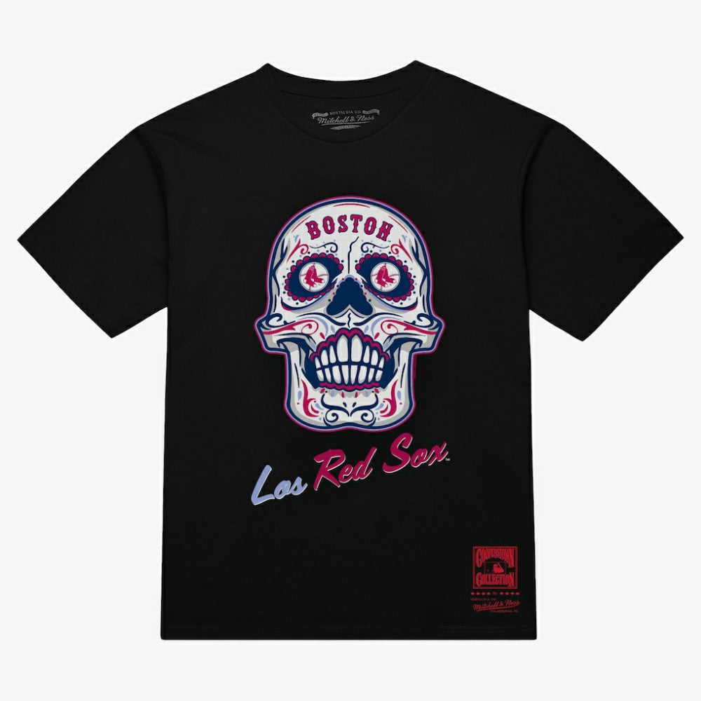Boston Red Sox Women's Sugar Skull Boxy T-Shirt Black | Mitchell & Ness