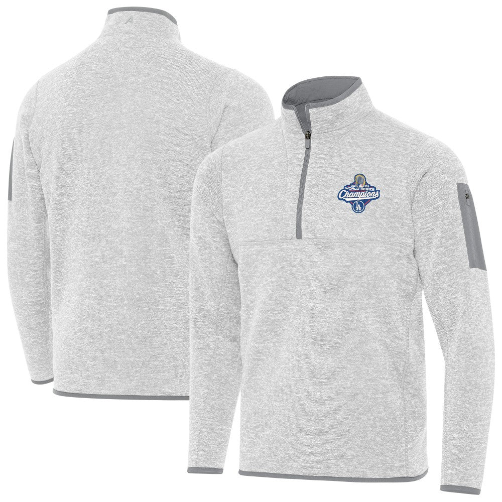 Los Angeles Dodgers Antigua Back-to-Back World Series Champions Fortune Quarter-Zip Pullover Heather Gray