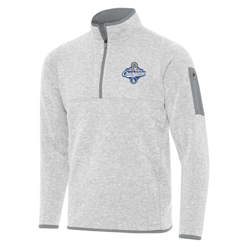 Los Angeles Dodgers Antigua Back-to-Back World Series Champions Fortune Quarter-Zip Pullover Heather Gray