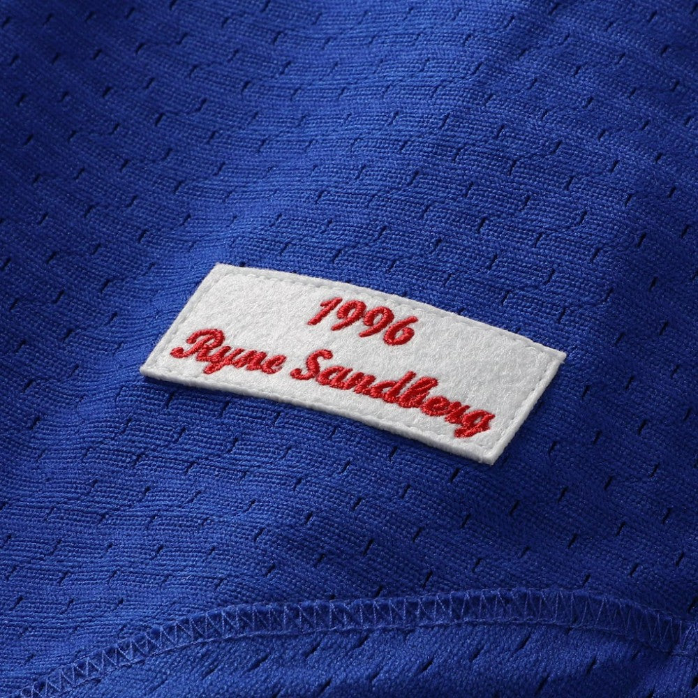 Ryne Sandberg Chicago Cubs Cooperstown Collection 1996 Mesh Batting Practice Button-Up Jersey Royal | Mitchell & Ness