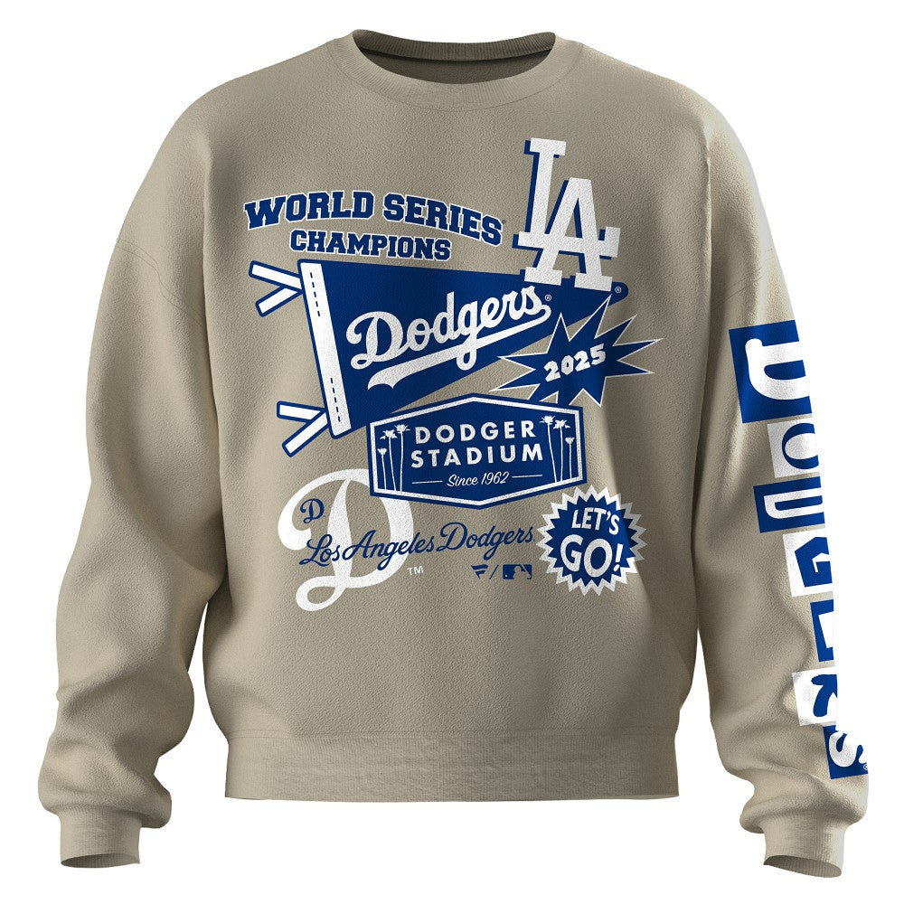 Los Angeles Dodgers Women's 2025 World Series Champions Pennant Spirit Jersey Fleece Sweatshirt Beige