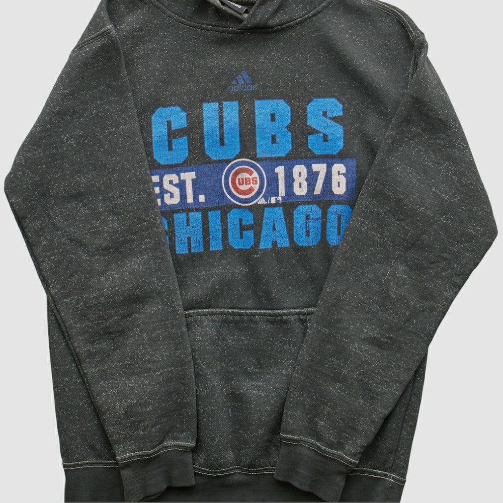 Chicago Cubs Adidas 2010s Hooded Pullover Sweatshirt Dark Heather Gray Vintage