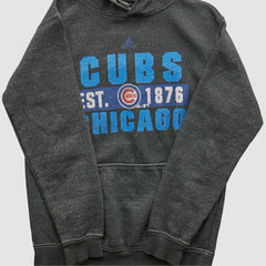 Chicago Cubs Adidas 2010s Hooded Pullover Sweatshirt Dark Heather Gray Vintage