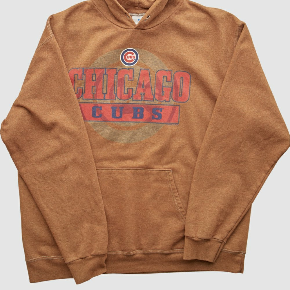 Chicago Cubs 2000s Hooded Pullover Sweatshirt Tan Vintage