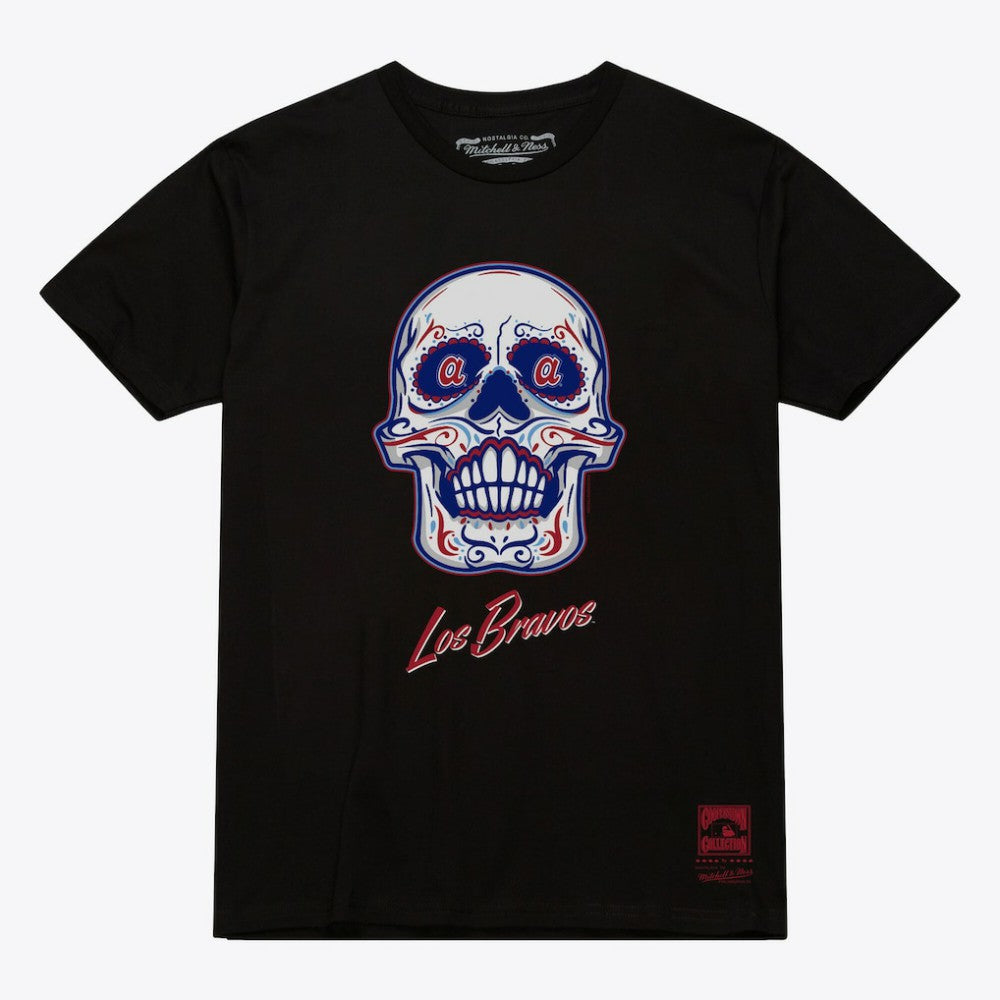 Atlanta Braves Women's Sugar Skull Boxy T-Shirt Black | Mitchell & Ness