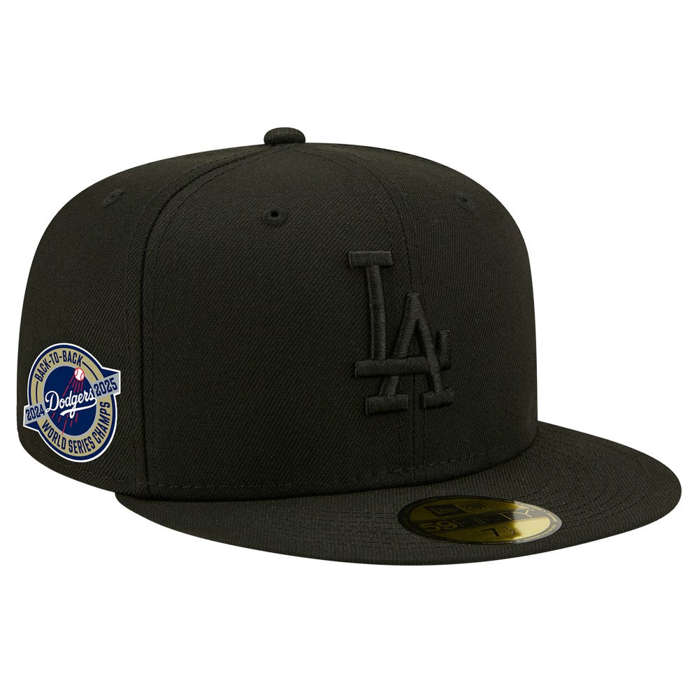 Los Angeles Dodgers 2024/25 Back to Back Champions Circle Side Patch Fitted 59FIFTY Hat Black | New Era