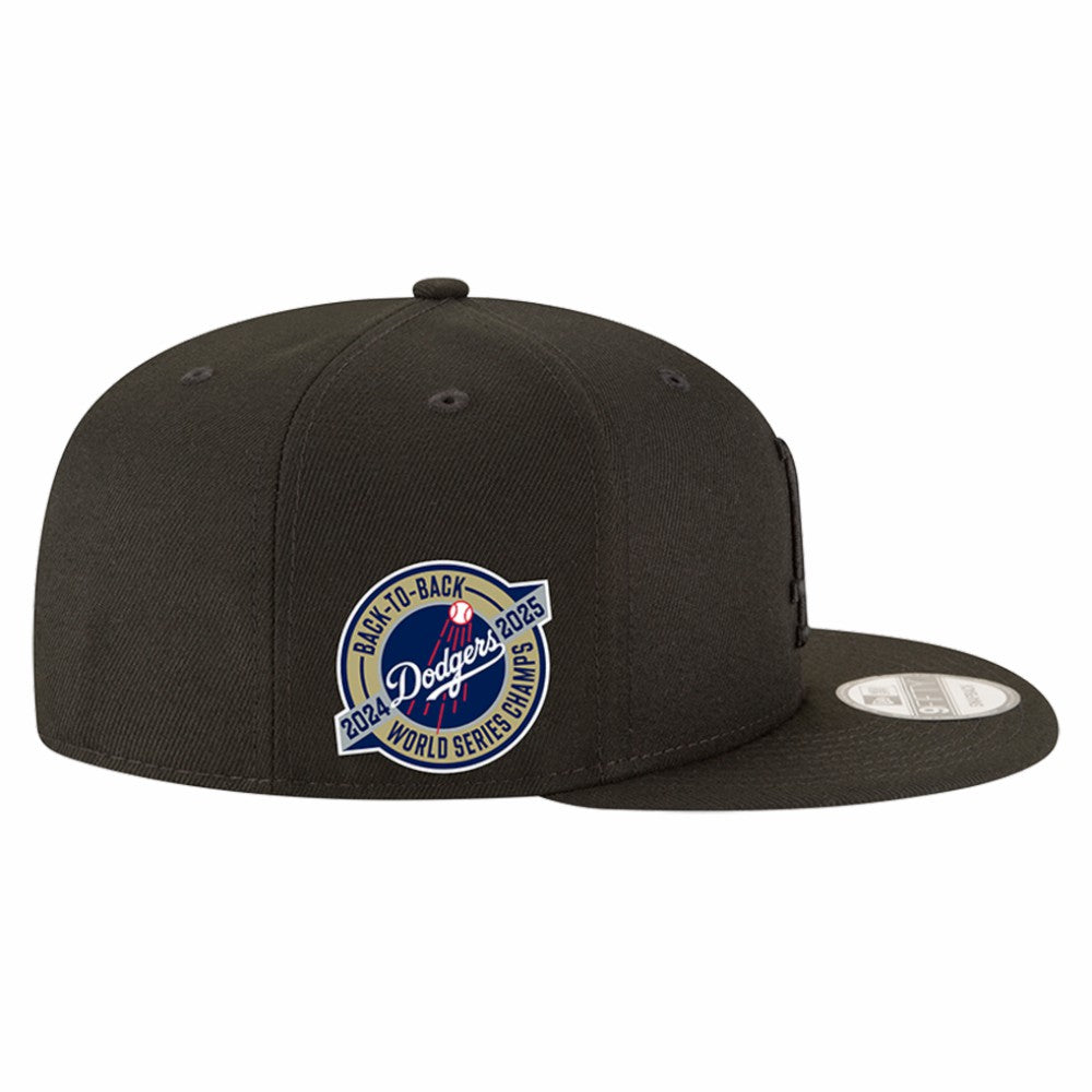 Los Angeles Dodgers 2024/25 Back-to-Back Champions Circle Side Patch 9FIFTY Snapback Hat Black | New Era