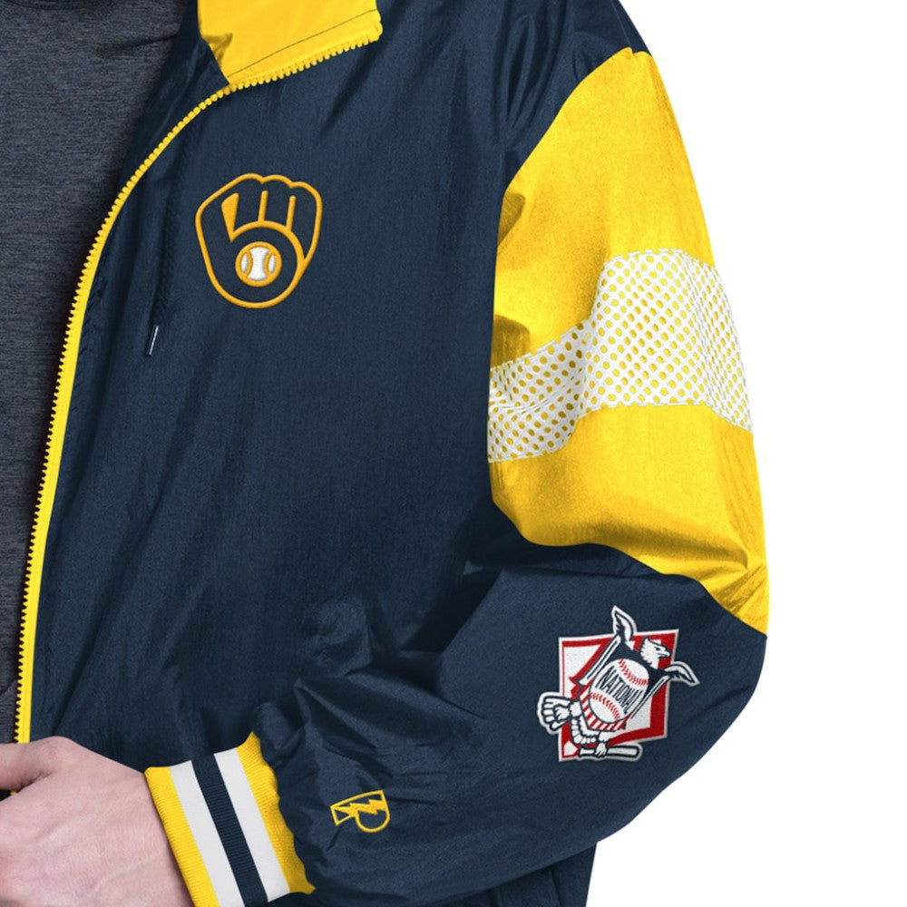 Milwaukee Brewers Pro Player Legacy Lightweight Full-Zip Hooded Jacket Navy/Gold
