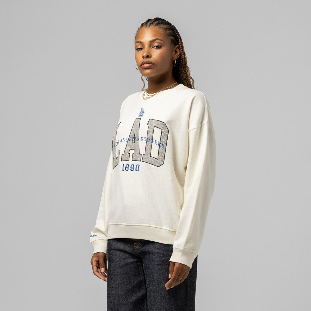 Los Angeles Dodgers Women's Premium Crewneck Sweatshirt Cream | Mitchell & Ness