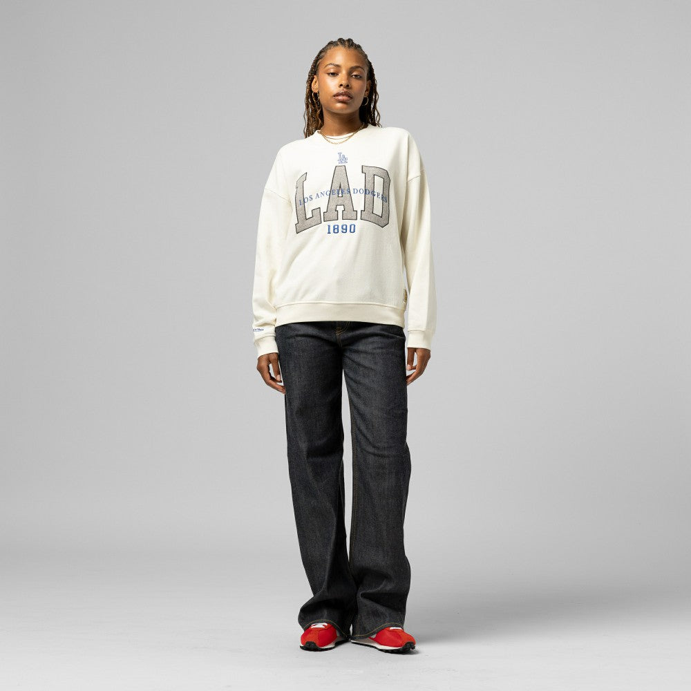Los Angeles Dodgers Women's Premium Crewneck Sweatshirt Cream | Mitchell & Ness