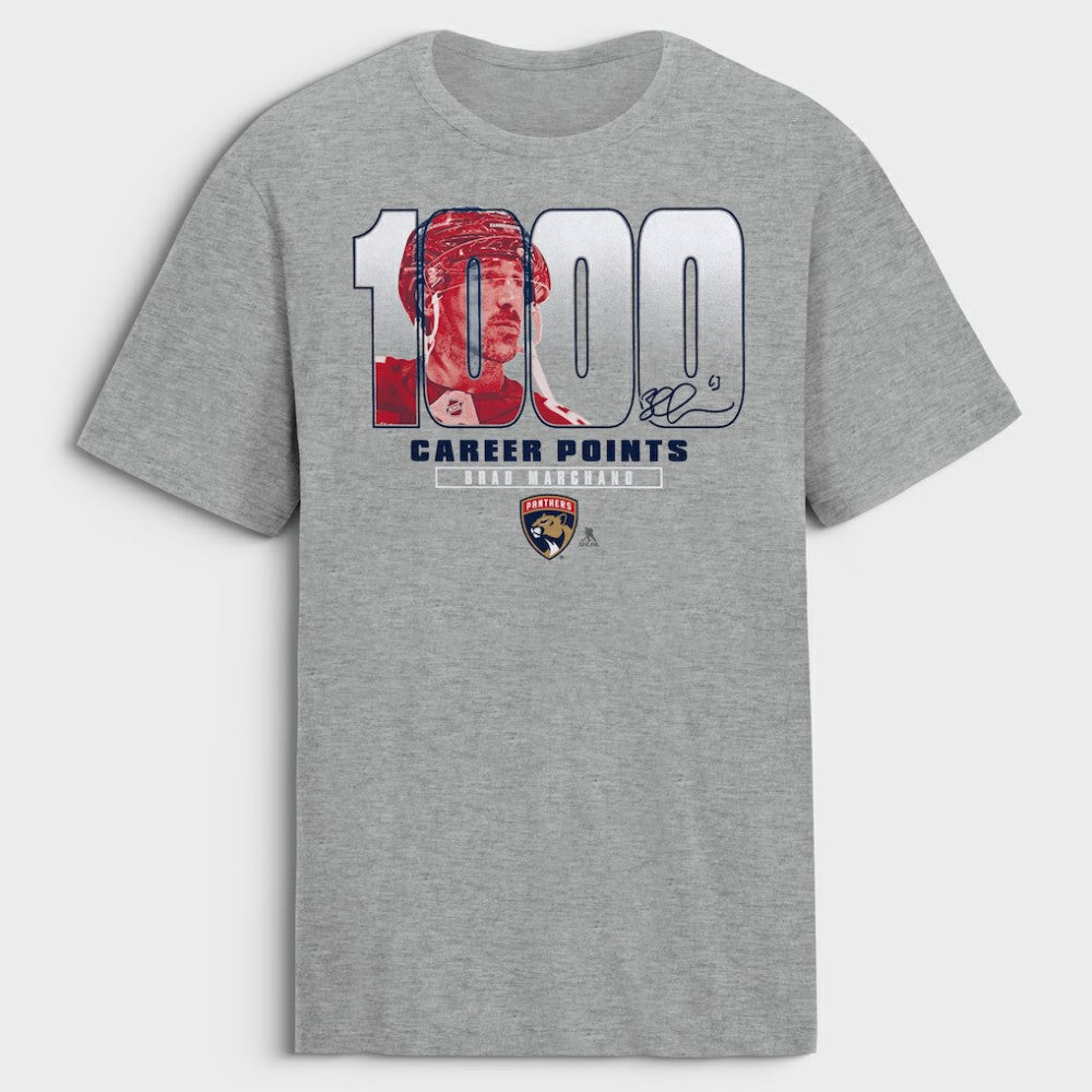 Brad Marchand Florida Panthers 1,000 Career Points Legacy T-Shirt Gray
