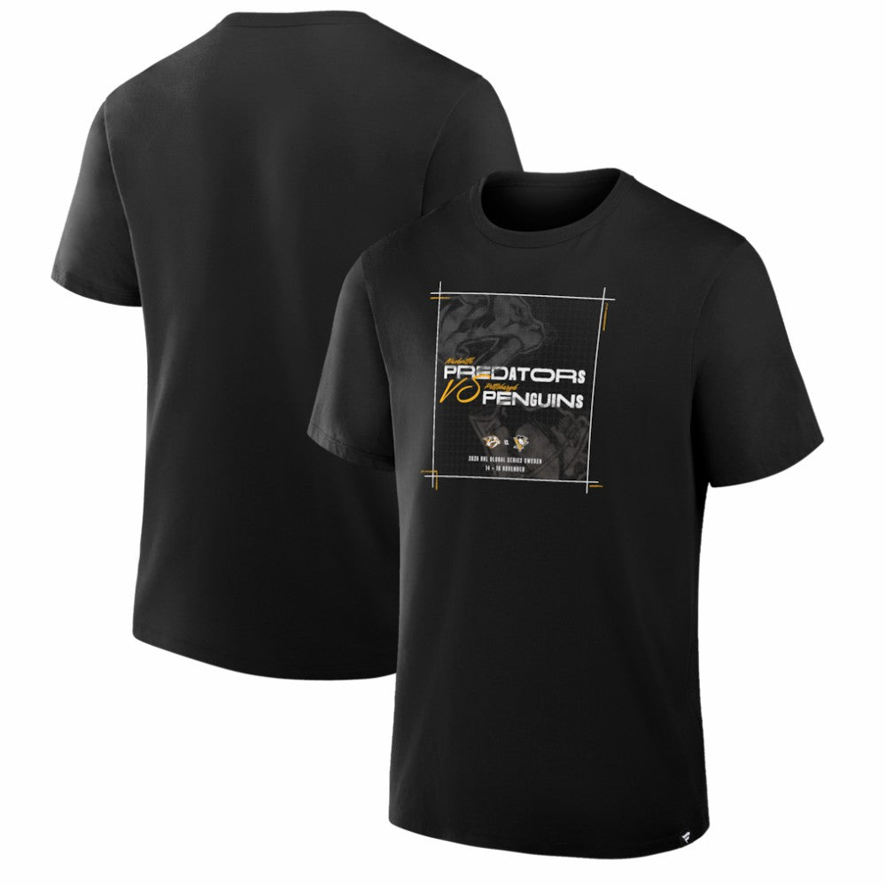Nashville Predators vs. Pittsburgh Penguins 2025 NHL Global Series Matchup Legacy T-Shirt Black