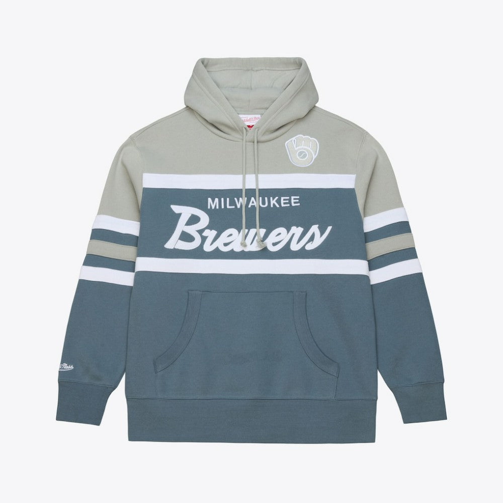 Milwaukee Brewers Cooperstown Collection Thunderstorm Head Coach Hoodie Gray | Mitchell & Ness