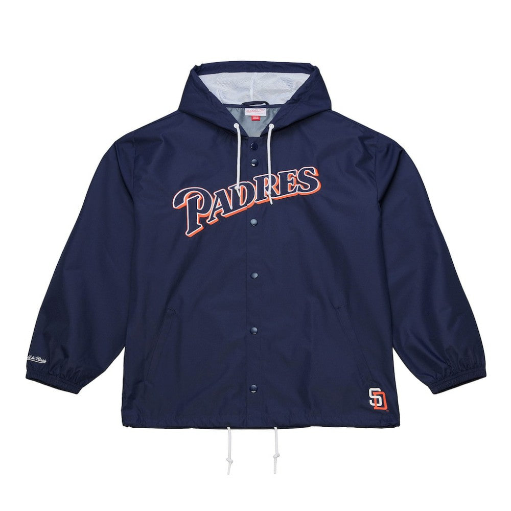 San Diego Padres Full-Snap Hooded Coaches Jacket Navy | Mitchell & Ness